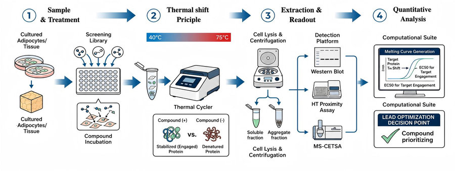 Process of our CETSA thermal stability-based obesity target screening service. (Protheragen)