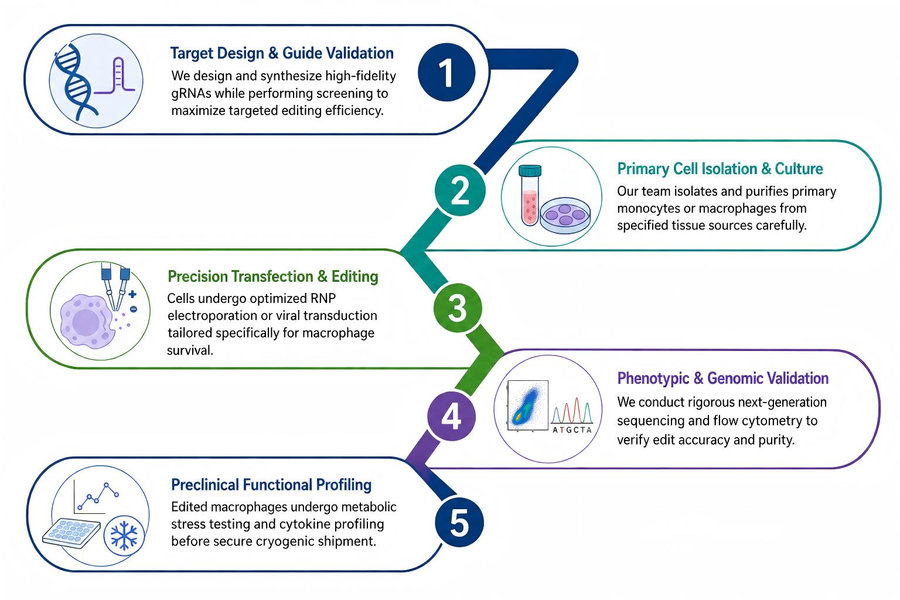 Process of our macrophage cell gene editing service. (Protheragen)