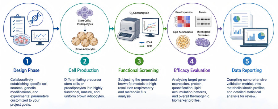Process of our brown adipocyte cell therapy development service for obesity (Protheragen).