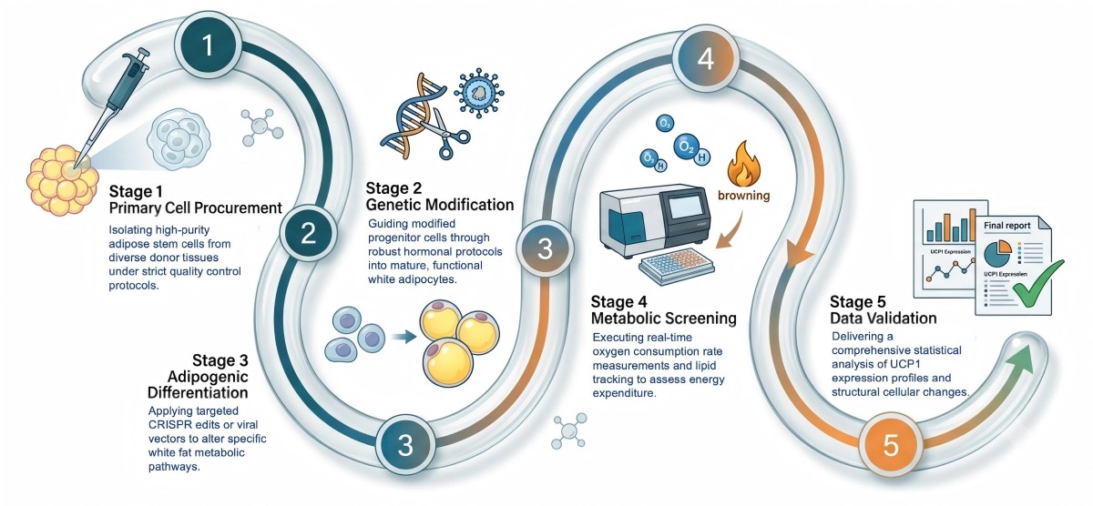 Process of our white adipocyte cell therapy development service (Protheragen).