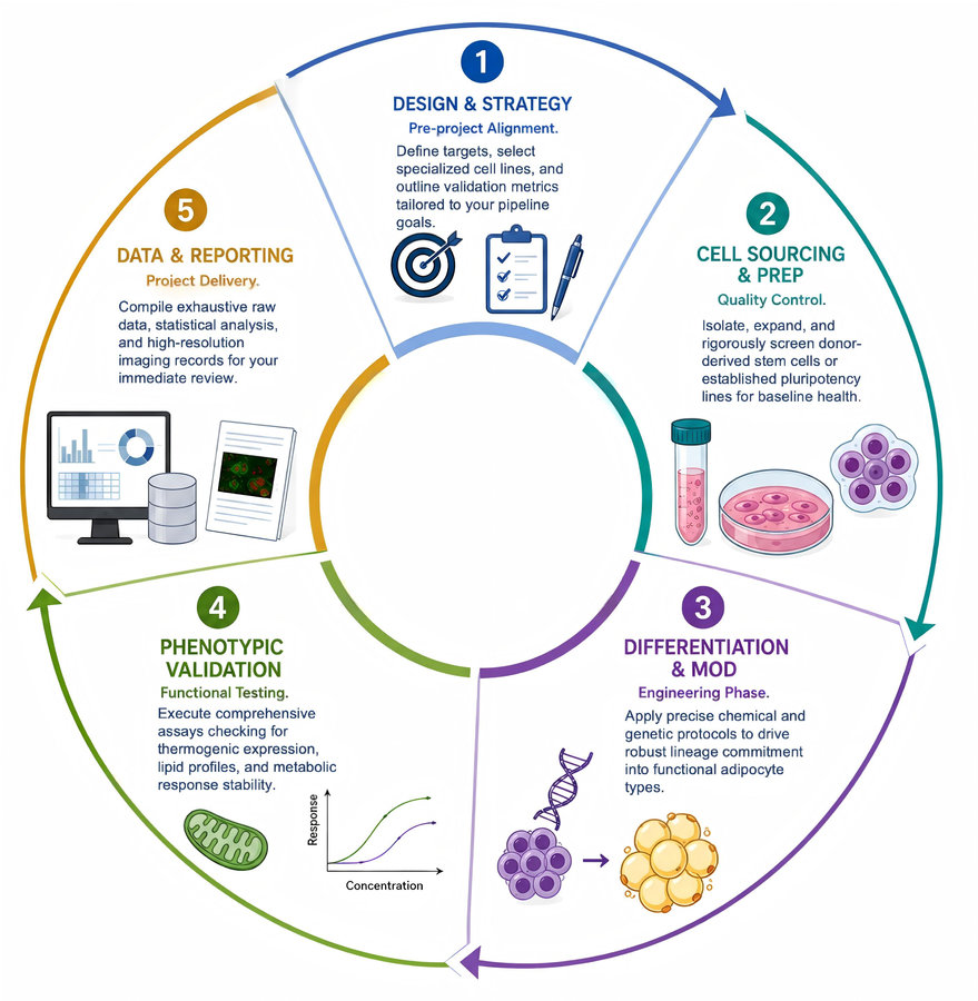 Process of our adipocyte-based cell therapy development service. (Protheragen)