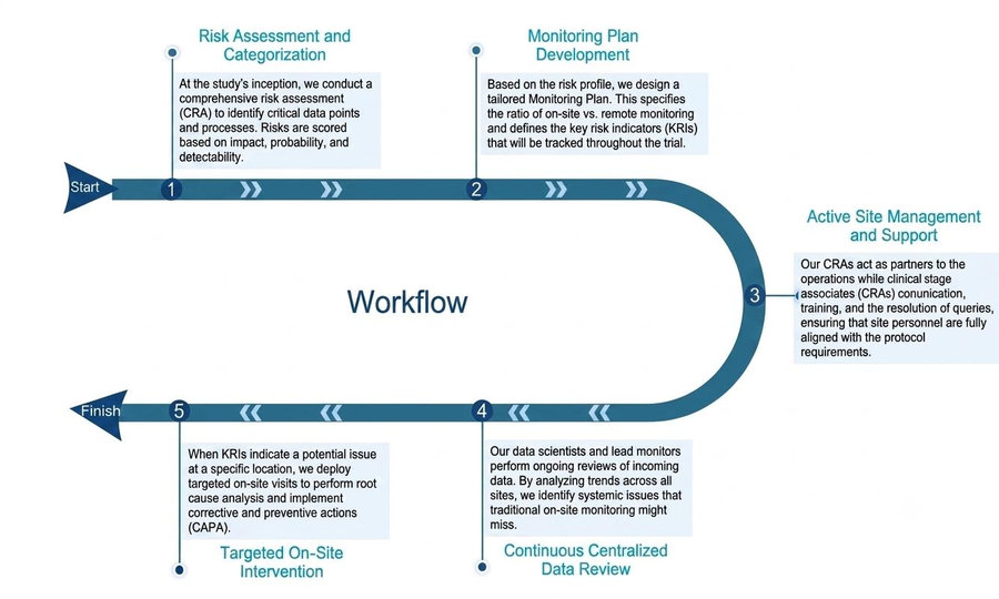 Process of our clinical monitoring & risk management service. (Protheragen)