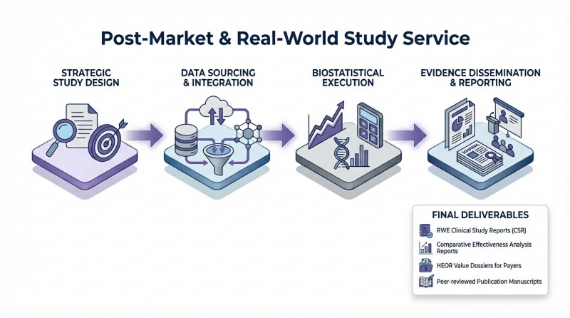 Process and final deliverables of our post-market & real-world study service (AI-Protheragen)