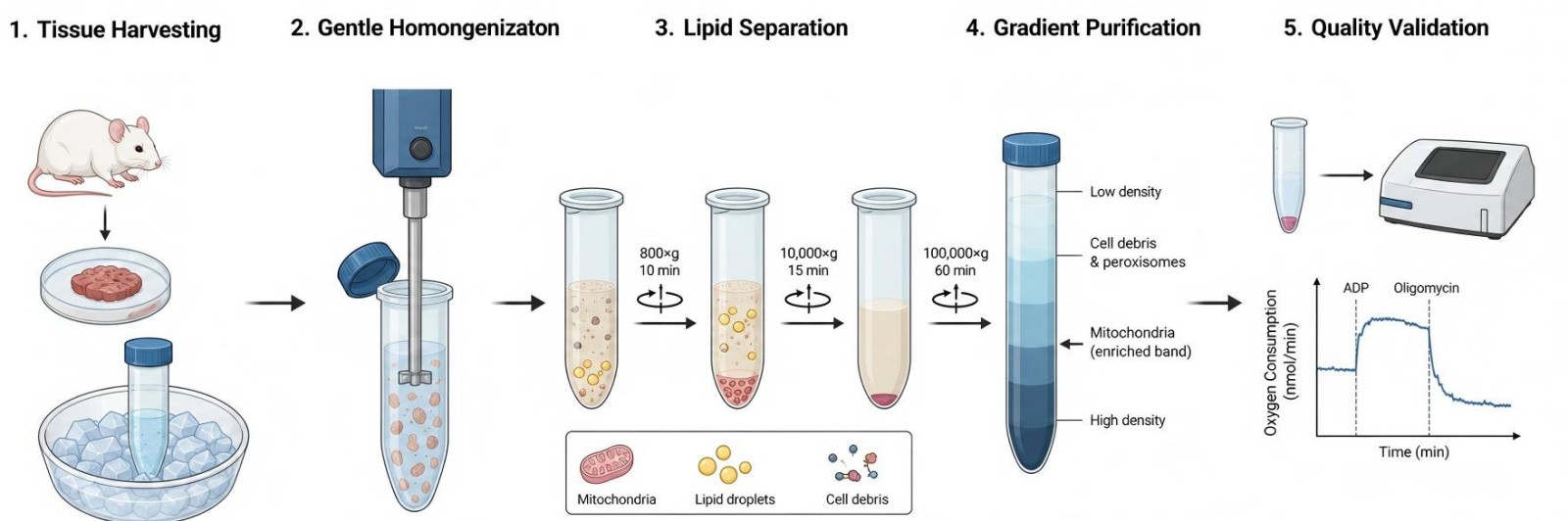 Process of our obesity-related mitochondrial isolation service (Protheragen).