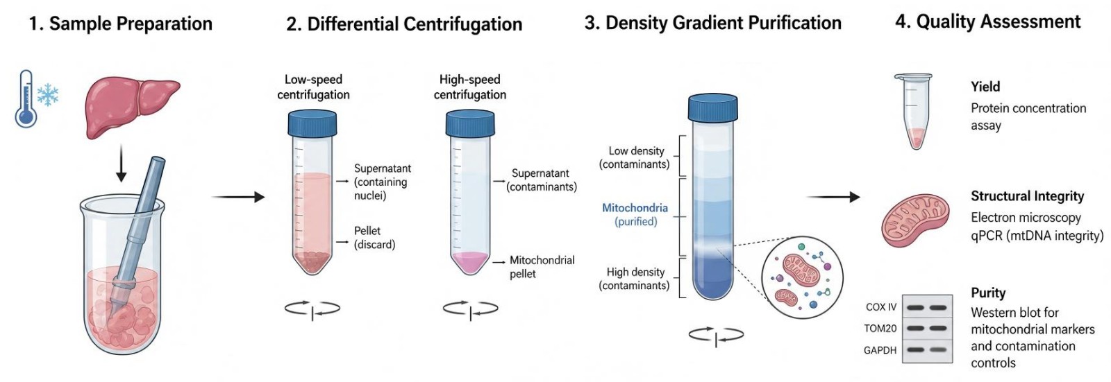 Process of our obesity-related mitochondrial purification service (Protheragen).