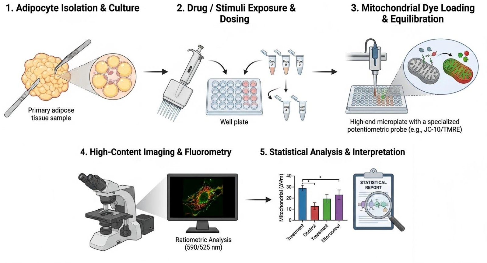 Process of our obesity-related mitochondrial membrane potential assay service (Protheragen).